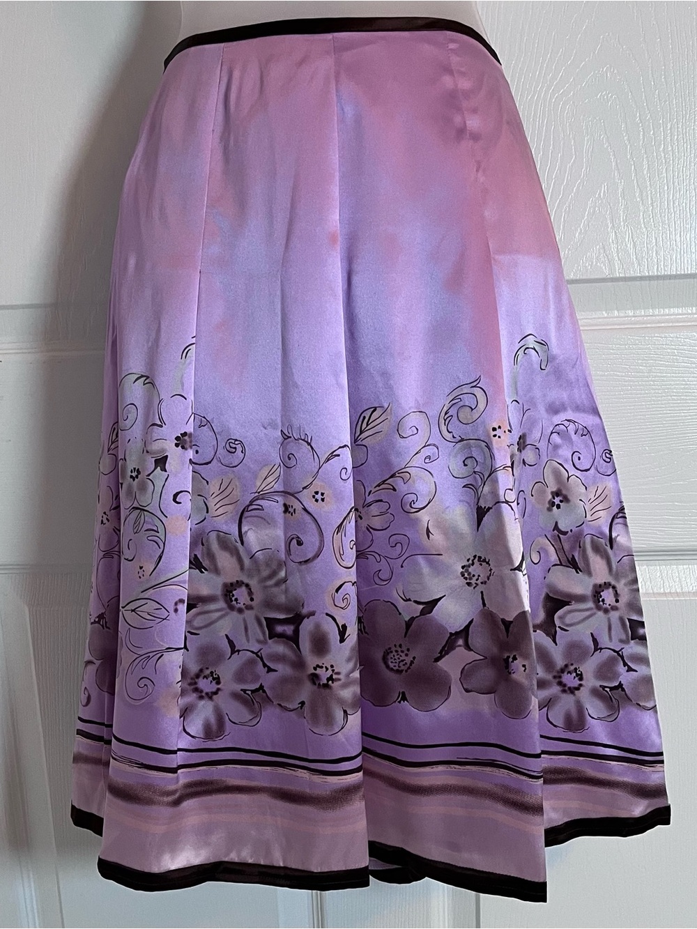 NWT New York City Design Co 100% Silk Lilac Floral Midi Skirt Sz 14 Y2K